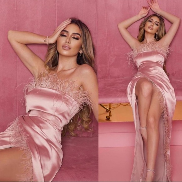 NWT Blithe strapless feather formal gown blush pink size M - Picture 2 of 12